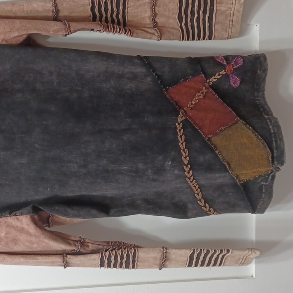 Rising International Boho Hoodie Jacket Coat Brown w Teal Purple Orange Cutouts - Picture 9 of 12
